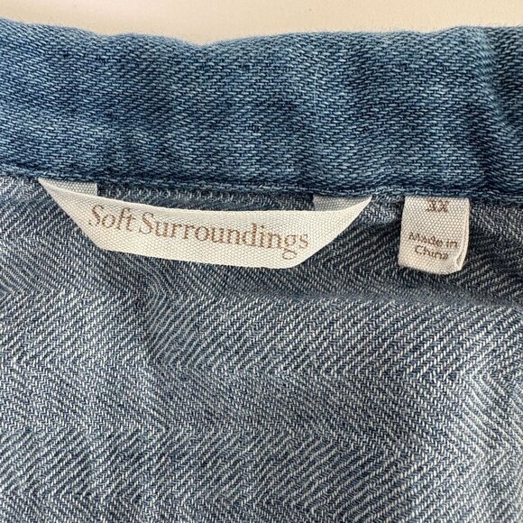 Soft Surroundings Chambray Denim Frayed Edge Jacket Size 3X Blue Pockets Artsy - Picture 5 of 12